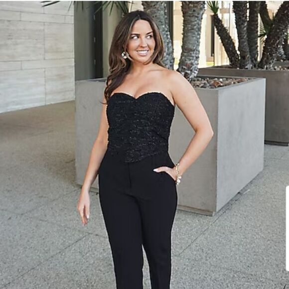 New Express Black Tweed Sweetheart Neckline Corset Tube Top Size XS - Picture 1 of 9